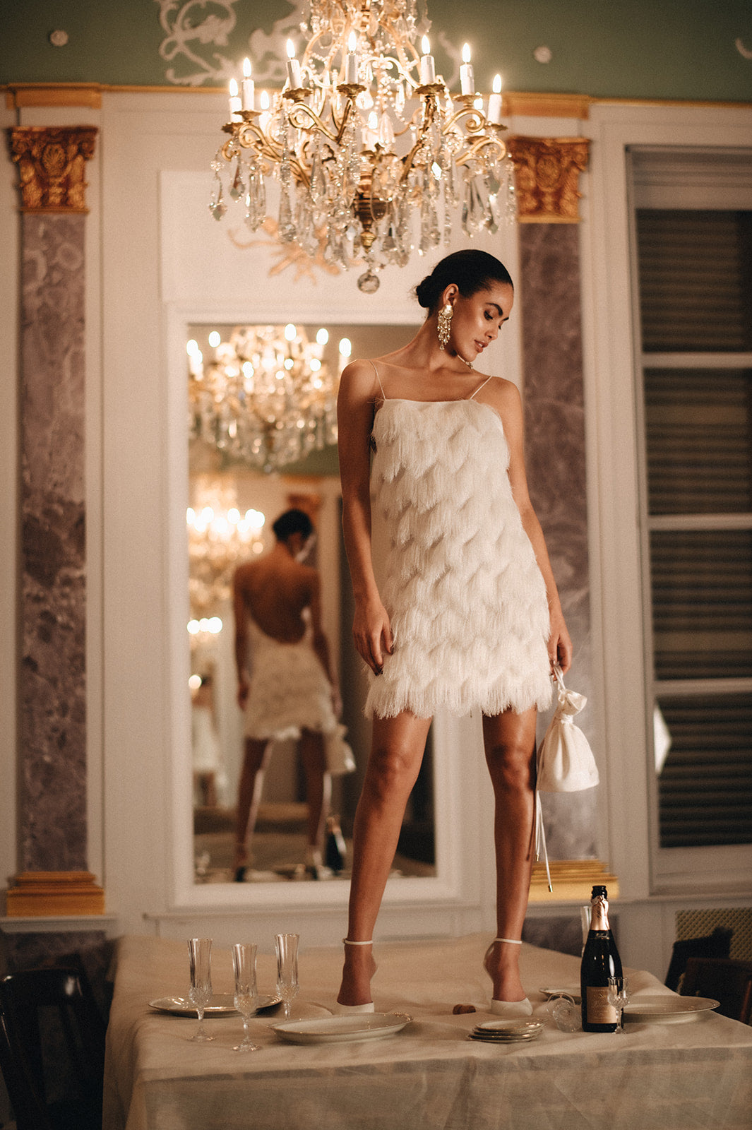 Bon Bride fringe mini feestjurkje