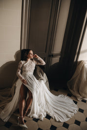 Tess romantische trouwjurk van Caroline Takvorian. 